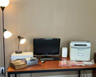 Home Office Setup  Desk, Lamps, Monitor  Printers