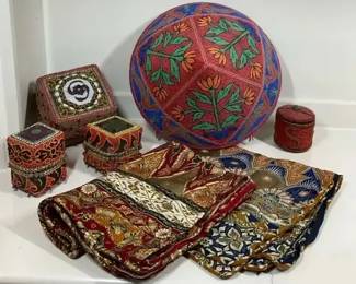 Handcrafted Indian Embroidered Dcor Collection Pouf, Boxes  Textiles