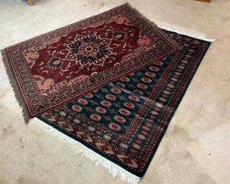 Set of 2 Oriental Style Area Rugs, Red  Green Traditional Designs