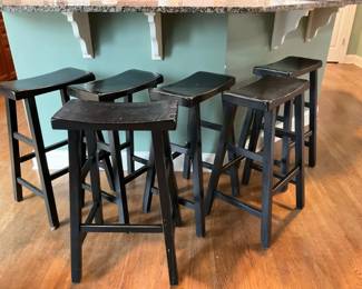 Set of 6 Black Counter Height Bar Stools