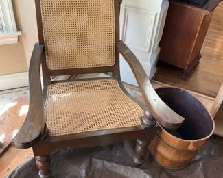 Vintage Solid Wood Cane Armchair  Wide Arms, Classic Style