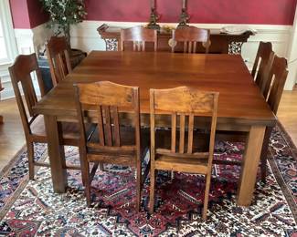 Solid Wood Dining Table with 6 Chairs  Craftsman Style