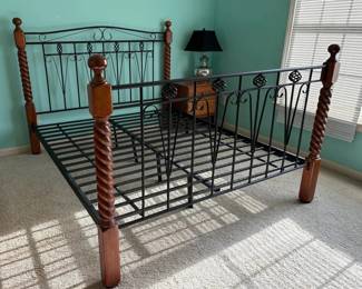 Queen Size Wood  Wrought Iron Bed Frame