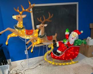 Lighted Santa Sleigh with Two Reindeer Outdoor Christmas Decoration