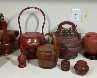 Asian Lacquerware  Carved Wood Decorative Box Collection 