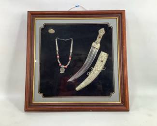 Saudi Arabian Framed Dagger & Necklace