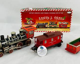 Vintage Tin Train Cars & Mr. Christmas Santa Train