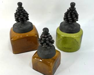 Vintage Amber Glass Jars with Pinecone Lids