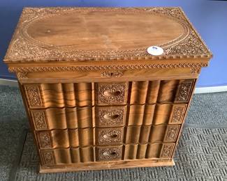 Carved Black Walnut Jewelry Case/Chest