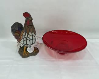 Rooster Light & Red Glass Bowl