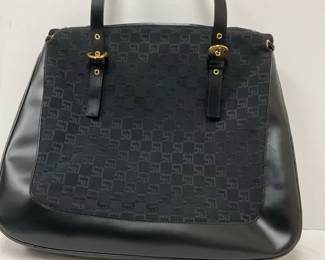 St. John Black Canvas Leather Shoulder Bag