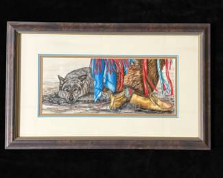 Original Susan LeBow Native American Wolf Watercolor