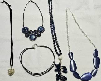Five Dark Blue Black Costume Jewelry Necklaces