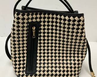 VTG Samoe Black White Woven Leather Tote