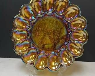 Indiana Glass Hobnail Amber Carnival Deviled Egg Plate