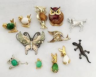 Twelve Vintage Costume Animal Brooches