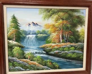 Mountain Landscape with Waterfall Oil Painting by Shumo Fu