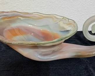 Vintage HandBlown Art Glass Cornucopia Bowl