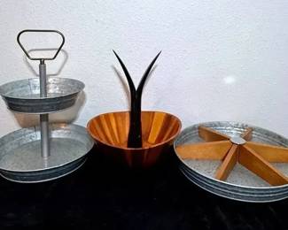 Farmhouse Galvanized Metal Serving Trays and Fruit Bowl