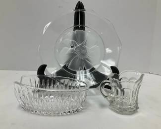Glass Plate, Classic Clear Frosted Leaves, Starburst Creamer Relish Dish