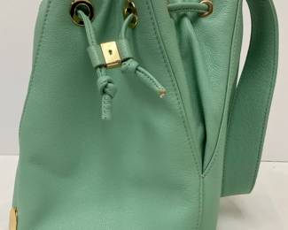 Vince Camuto Mint Green Leather Bucket Bag with Gold Tones