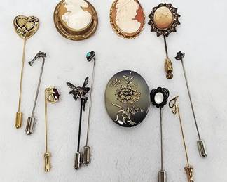  012 Vintage Cameo Brooches Various Stick Pins