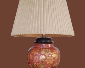 1970s orange red and gold Chinese ginger jar shaped lamp