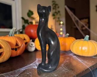 1970s very tall sculpted black cat ritual sculpture candle, this is so beautiful hard to believe it's a candle and very tall and heavy Halloween
