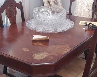 Antique table and six chairs
