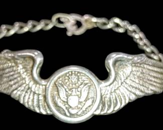 WWII US Army Air Force Aircrew Member bracelet, a type of "sweetheart jewelry" often handmade or custom-ordered by airmen to give to loved ones.  Sterling Silver