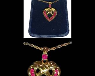 Danbury Mint Heart Pendant "A Dozen Rubies" Goldplated With GoldTone 18" Chain