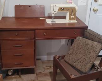 Singer sewing machine and sewing chair with storage