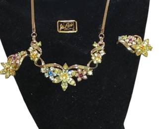 Vintage Signed Coro Adolph Katz Honore Flower Garden Necklace Clip On Earring Set