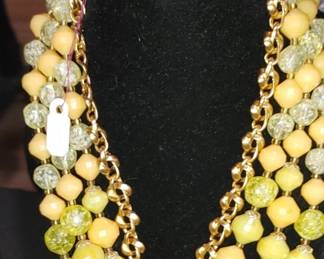 Vintage yellow & light green multi stand necklace