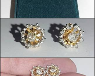 Stunning 14 karat gold stud diamond earrings with diamond earring jackets