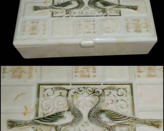 Vintage hard plastic jewelry box with peacocks