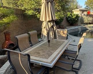 Patio Dining Set with Tile Table and 6 Chairs