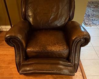 Western Style Brown Leather Recliner with Nailhead Trim