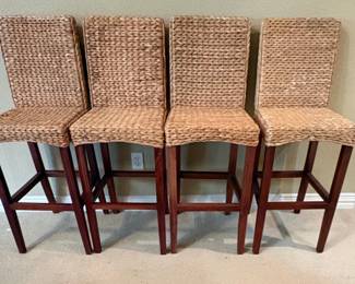 Set of 4 Bali & Pari Racquel Natural Rattan Bar Stools