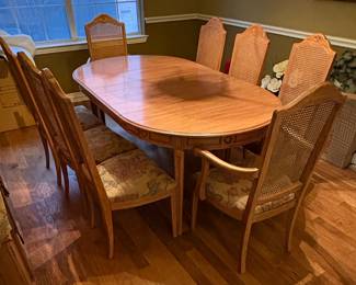 Oval Dining Table with Eight Cane Back Chairs by Drexel Heritage