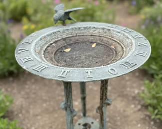 Cast Iron Bird Bath with Roman Numerals and Bird Finial