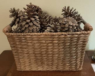 Woven Hyacinth Basket with Pinecones