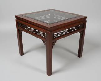 Chinese Style Rosewood Side Table with Glass Top