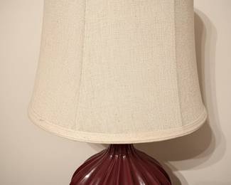 Vintage Burgundy Fluted Ceramic Gourd Table Lamp with Linen Shade