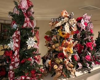 Assorted Decorative Christmas and Fall Trees and Figurines