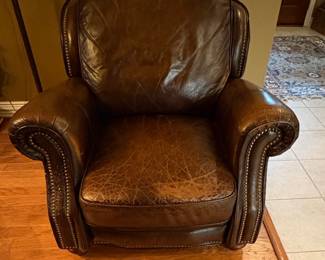 Western Style Brown Leather Recliner with Nailhead Trim