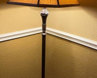 Traditional Floor Lamp with Scroll Patterned Shade