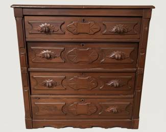 Antique Carved Walnut Eastlake Chest of Drawers