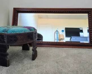 JB124Vintage Solid Heavy Wooden Framed Mirror And Stool