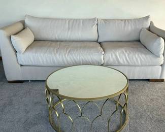 JB158Fabric Upholstered Couch  Mirrored Top Coffee Table